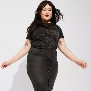 Torrid Size 00 Web Relaxed Fit Cotton Crew Neck Destructed Roll Sleeve Top 10 M